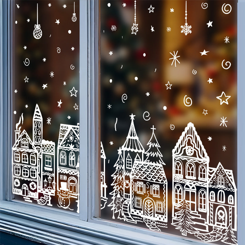 🎁Christmas Hot Sale 50% OFF🎅Christmas Village Static Window Cling Set, 78Pcs Reusable Xmas Window Stickers