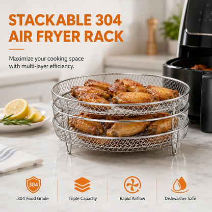 Cook Multi-Level Meals Instantly! Stackable 304 Stainless Steel Air Fryer Rack