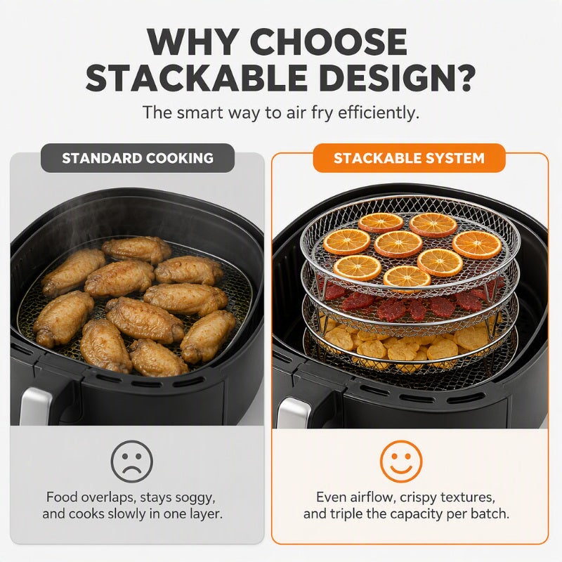 Cook Multi-Level Meals Instantly! Stackable 304 Stainless Steel Air Fryer Rack