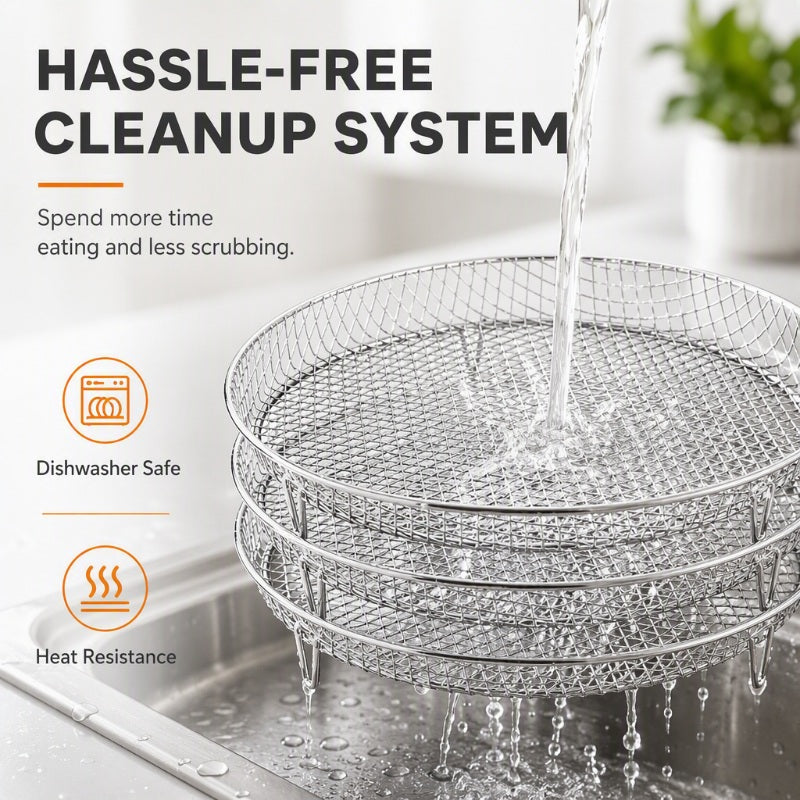 Cook Multi-Level Meals Instantly! Stackable 304 Stainless Steel Air Fryer Rack