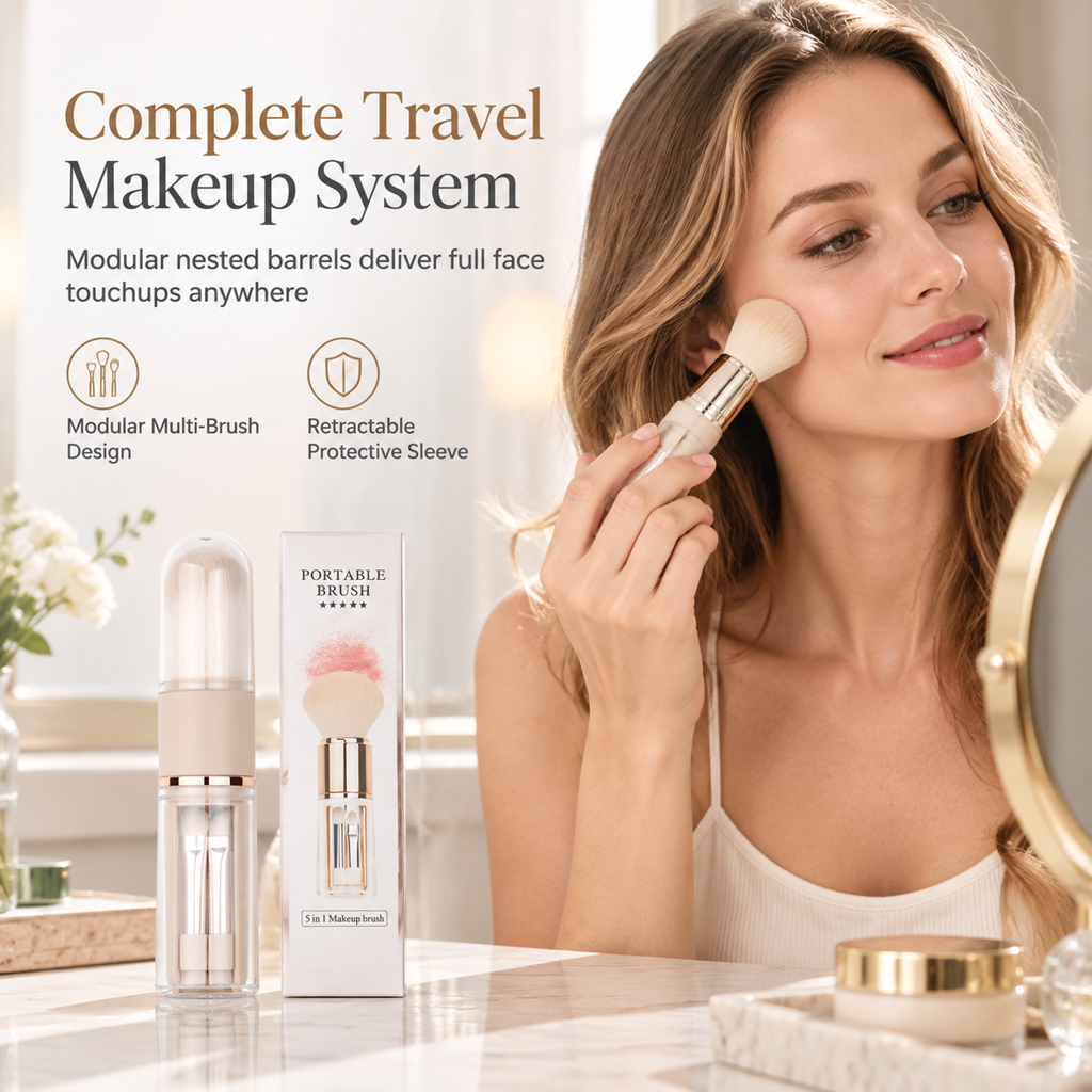 Touch Up Anywhere Instantly! 5-in-1 Retractable Makeup Brush Set