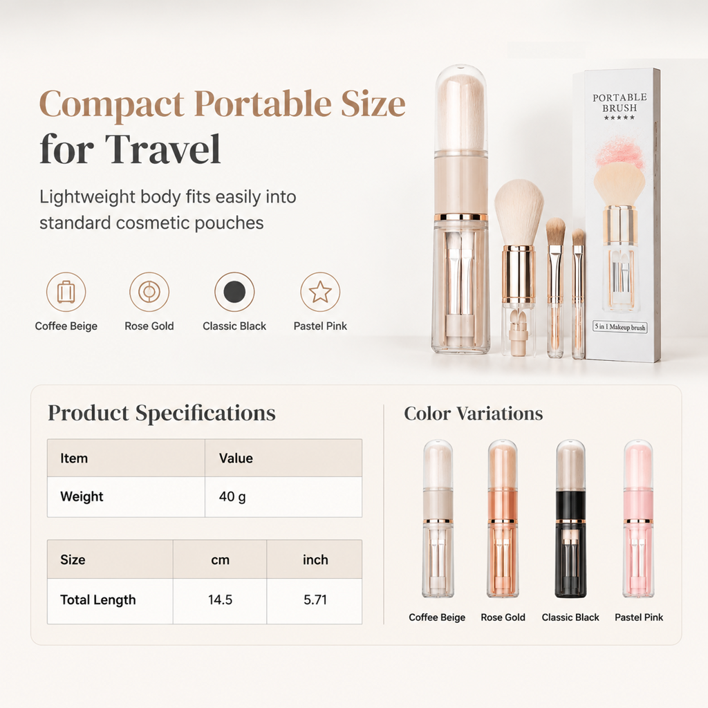 Touch Up Anywhere Instantly! 5-in-1 Retractable Makeup Brush Set