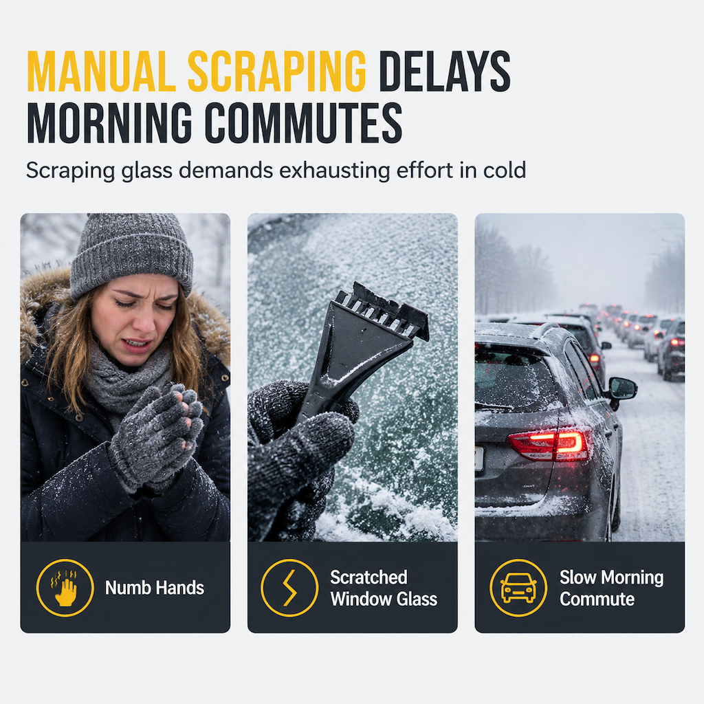 Defrost Windshields Instantly! Motorized Rotary Ice Scraper