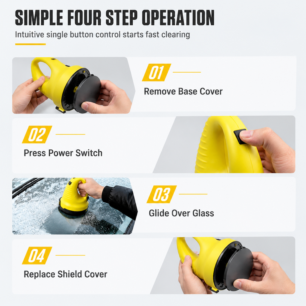 Defrost Windshields Instantly! Motorized Rotary Ice Scraper