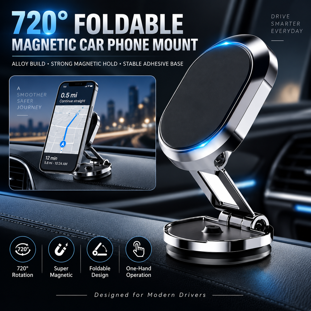 Mount Your Phone Instantly! 720° Foldable Magnetic Car Holder