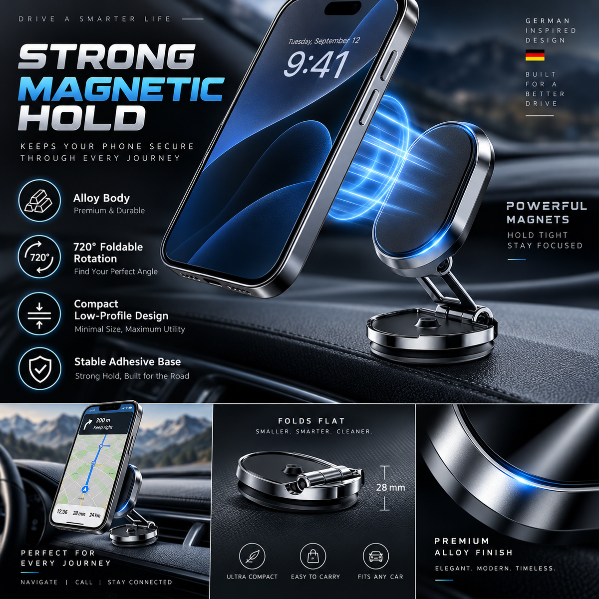 Mount Your Phone Instantly! 720° Foldable Magnetic Car Holder