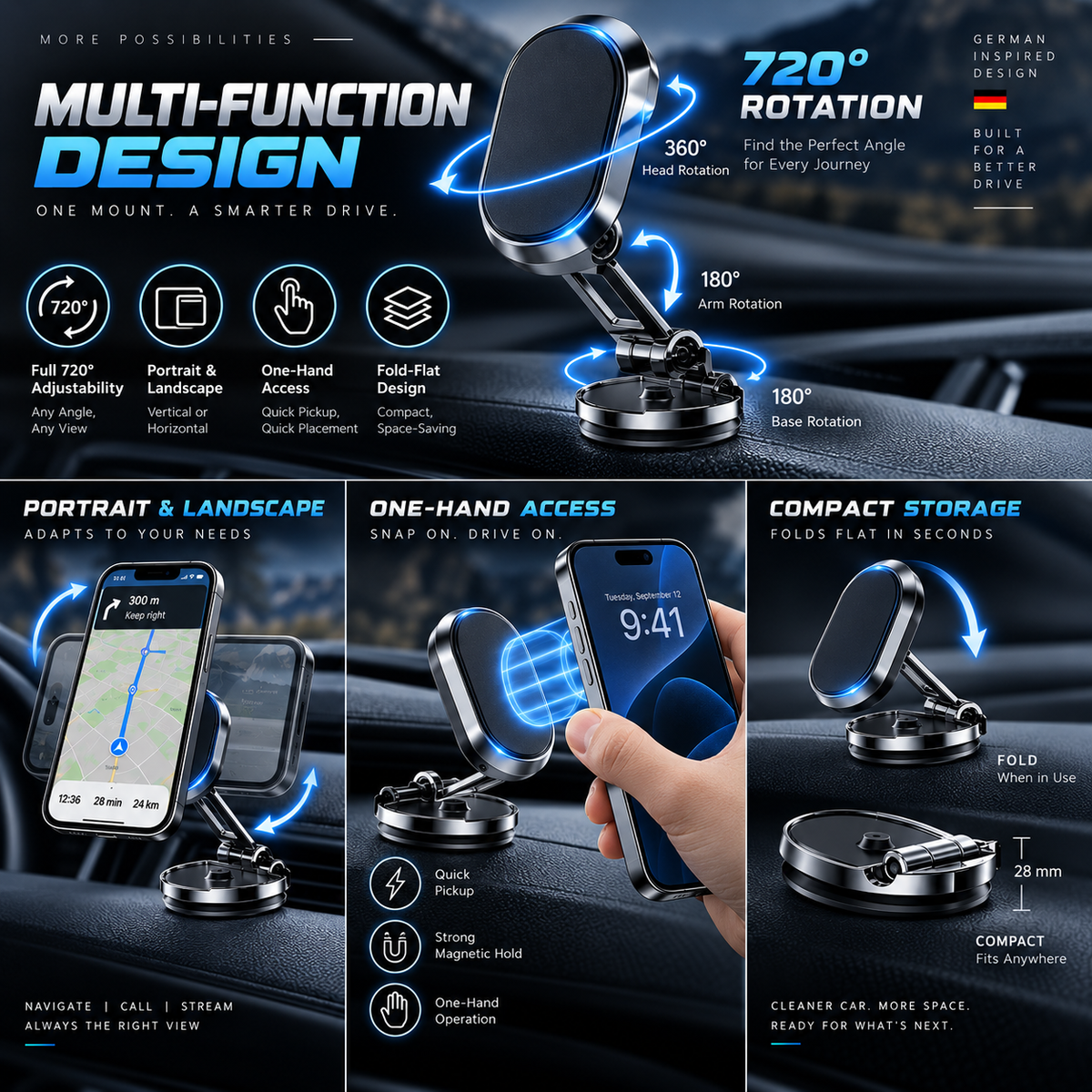 Mount Your Phone Instantly! 720° Foldable Magnetic Car Holder