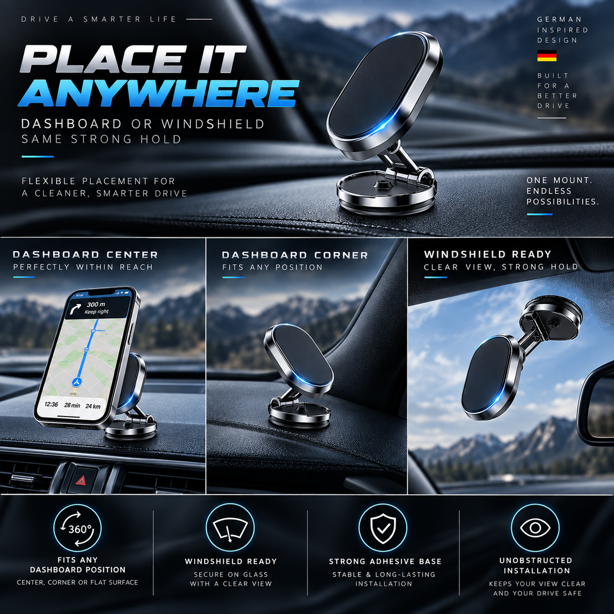 Mount Your Phone Instantly! 720° Foldable Magnetic Car Holder