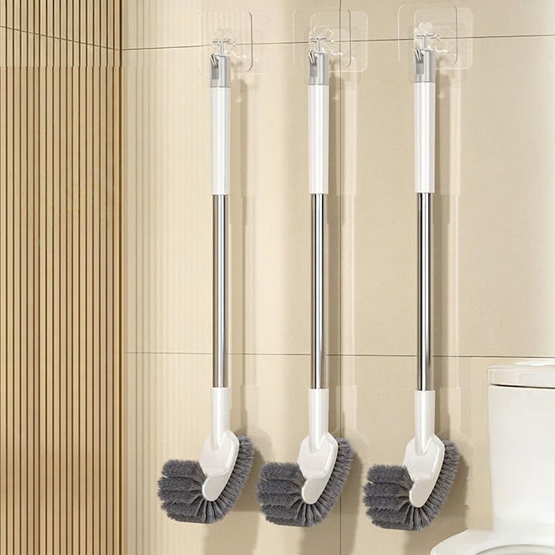 Clean Under Rim Instantly! No-Bend Curved Long Handle Toilet Brush