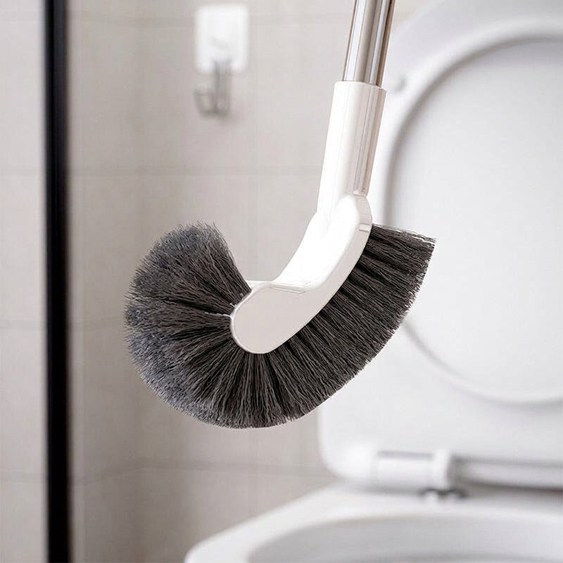 Clean Under Rim Instantly! No-Bend Curved Long Handle Toilet Brush