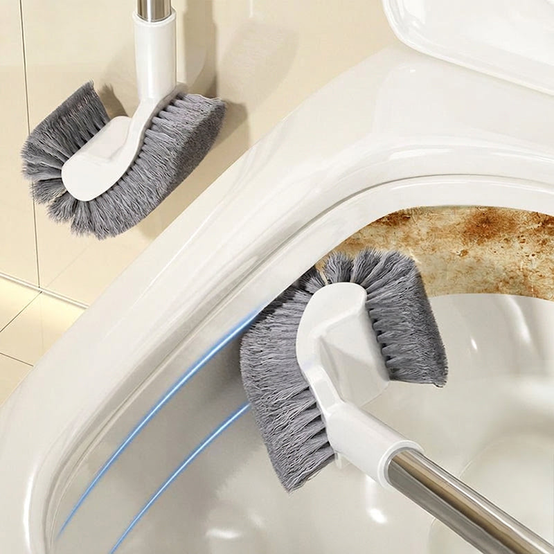 Clean Under Rim Instantly! No-Bend Curved Long Handle Toilet Brush
