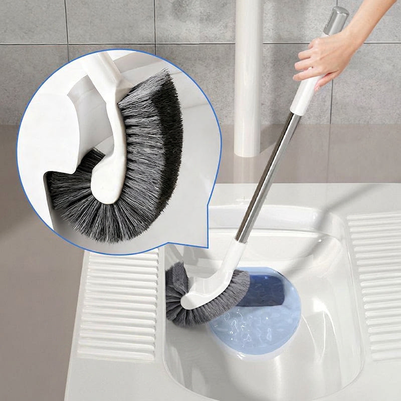 Clean Under Rim Instantly! No-Bend Curved Long Handle Toilet Brush