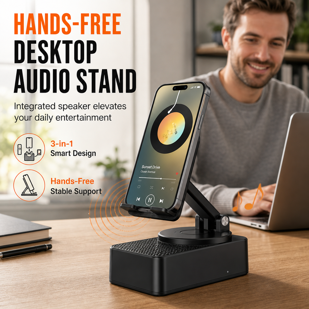 Hear & Charge Instantly! 2-in-1 Bluetooth Speaker Phone Stand