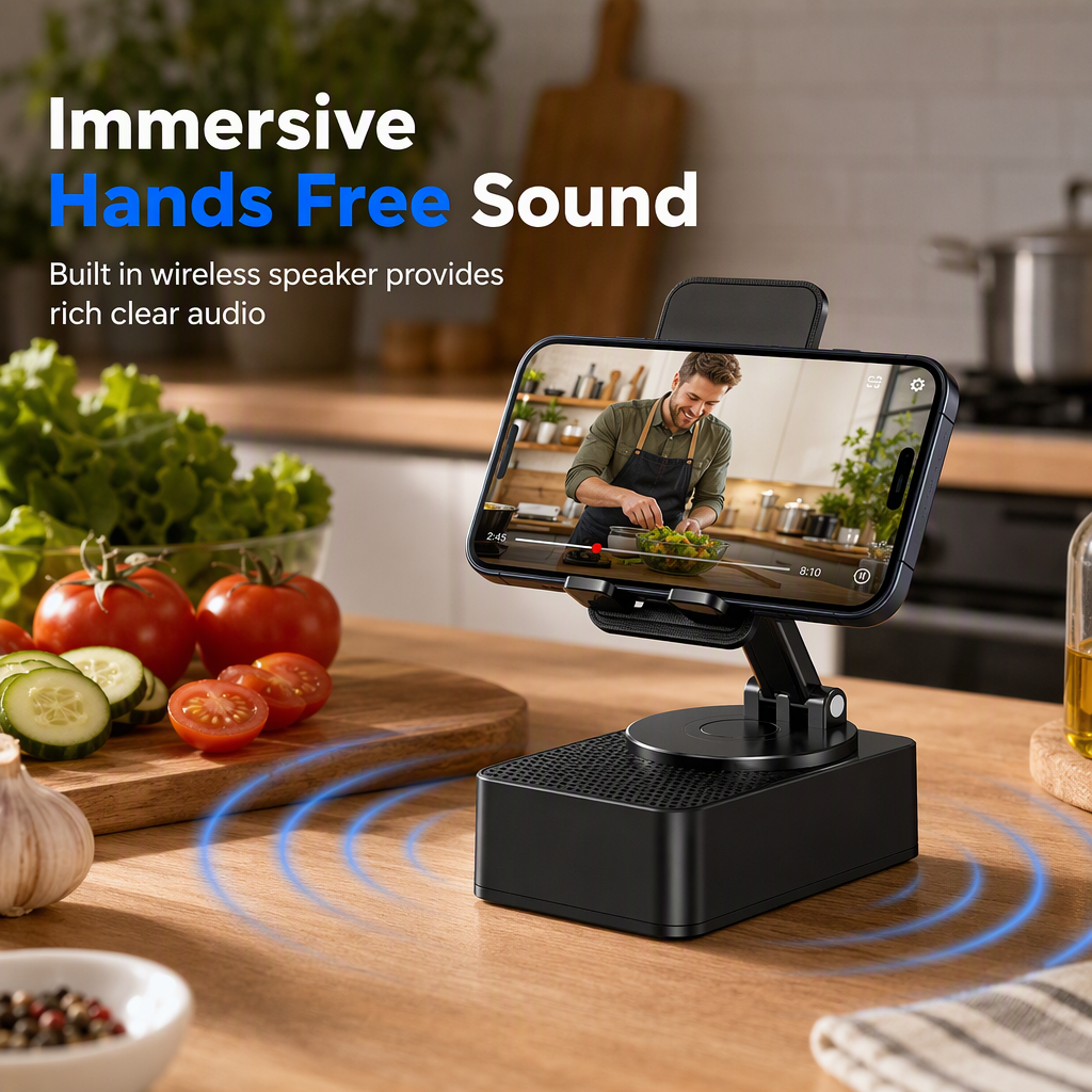 Hear & Charge Instantly! 2-in-1 Bluetooth Speaker Phone Stand