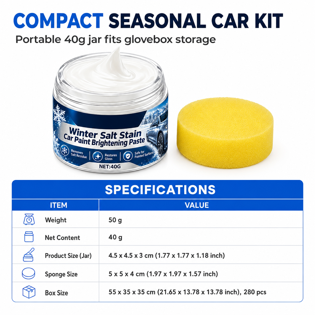 Winter Car Cleaning and Brightening Paste 40g with Sponge for Removing Salt Stains Snow Melt Residue and Water Spots