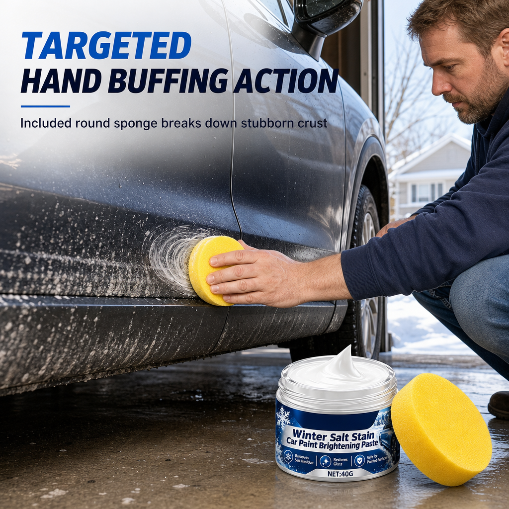 Winter Car Cleaning and Brightening Paste 40g with Sponge for Removing Salt Stains Snow Melt Residue and Water Spots