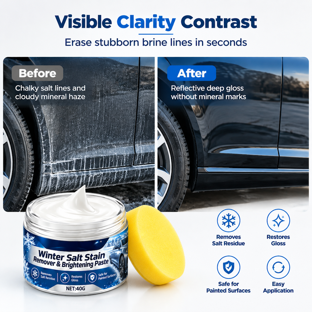 Winter Car Cleaning and Brightening Paste 40g with Sponge for Removing Salt Stains Snow Melt Residue and Water Spots