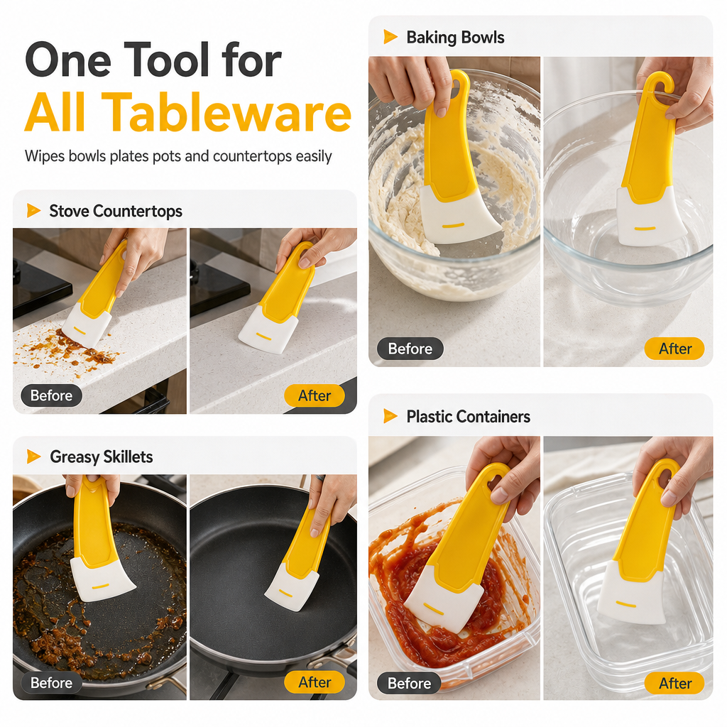 Scrape Grease Instantly! Non-Scratch Flexible Kitchen Scraper