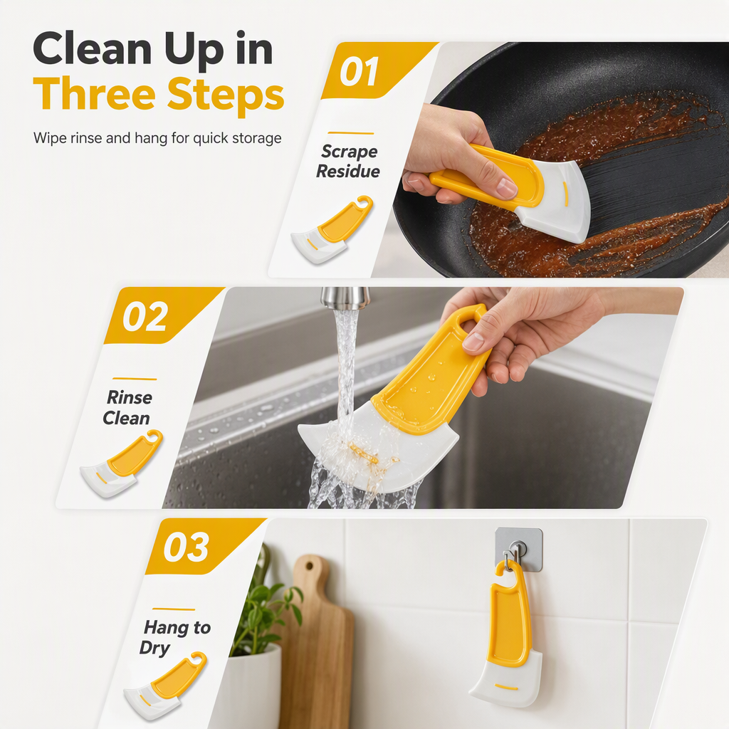 Scrape Grease Instantly! Non-Scratch Flexible Kitchen Scraper