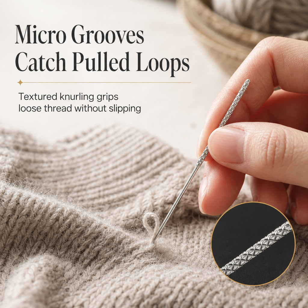 Fix Snagged Knits Instantly! 25-Piece Knurled Repair Needles
