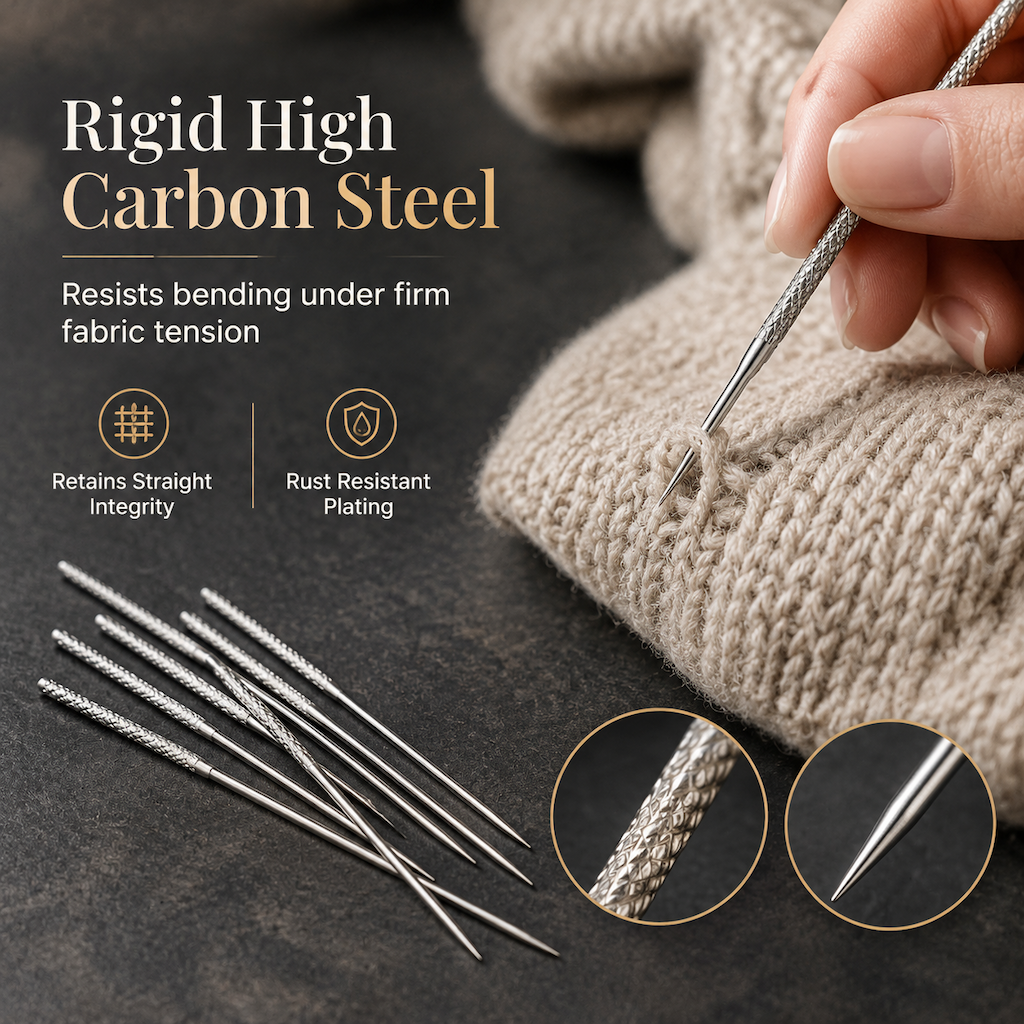 Fix Snagged Knits Instantly! 25-Piece Knurled Repair Needles