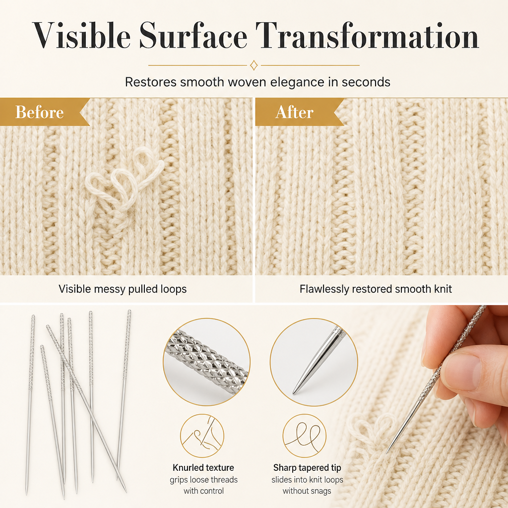 Fix Snagged Knits Instantly! 25-Piece Knurled Repair Needles