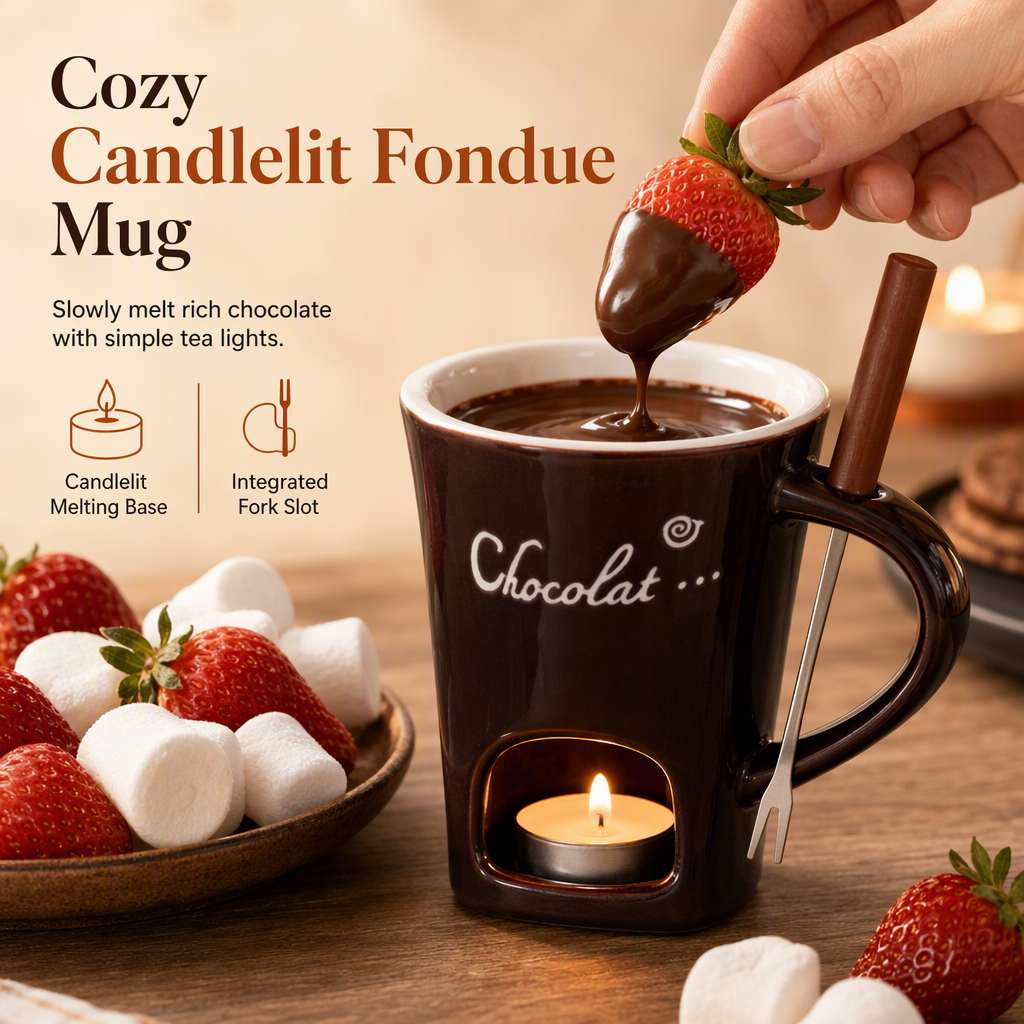 Melt Chocolate Instantly! No-Mess Ceramic Fondue Mug with Fork
