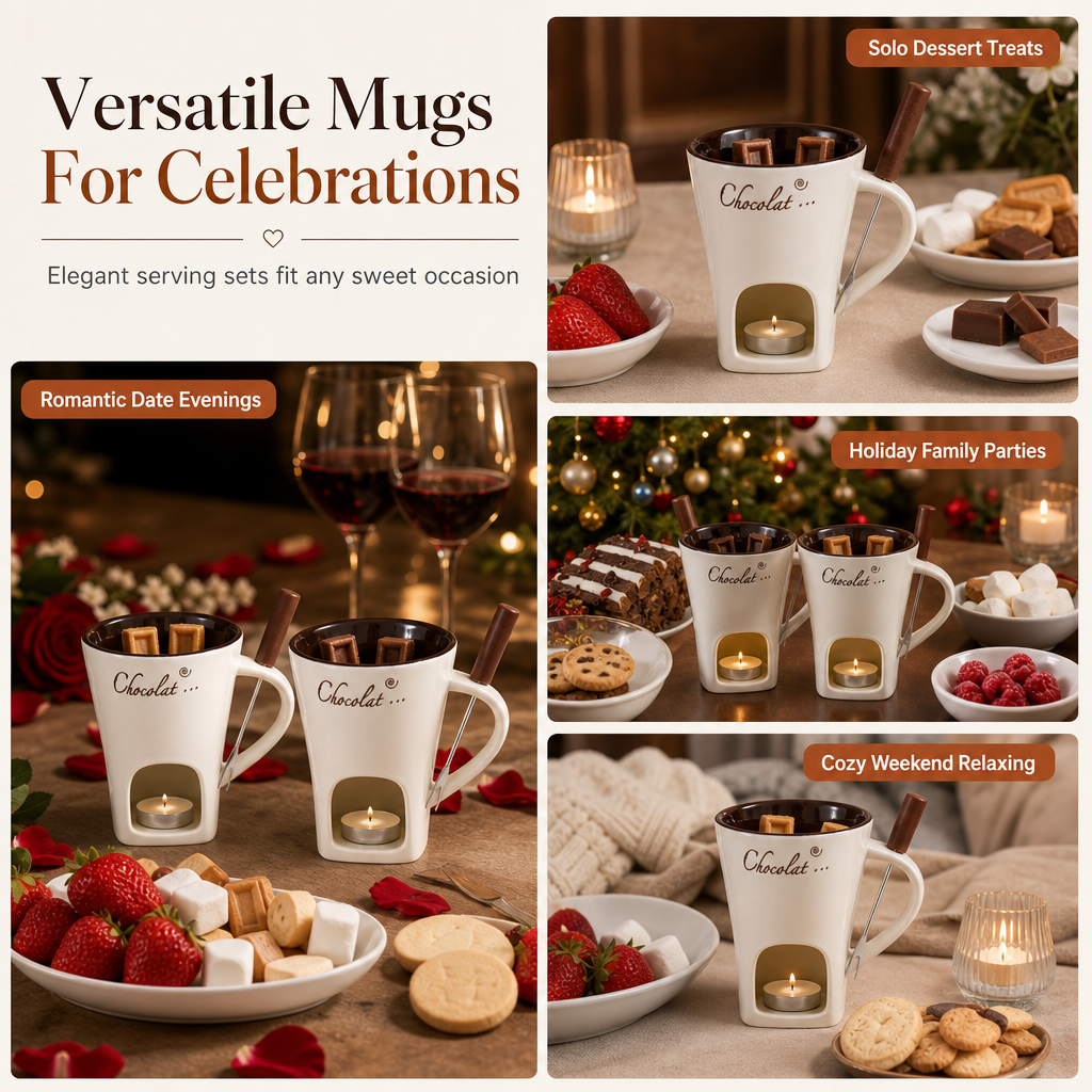 Melt Chocolate Instantly! No-Mess Ceramic Fondue Mug with Fork