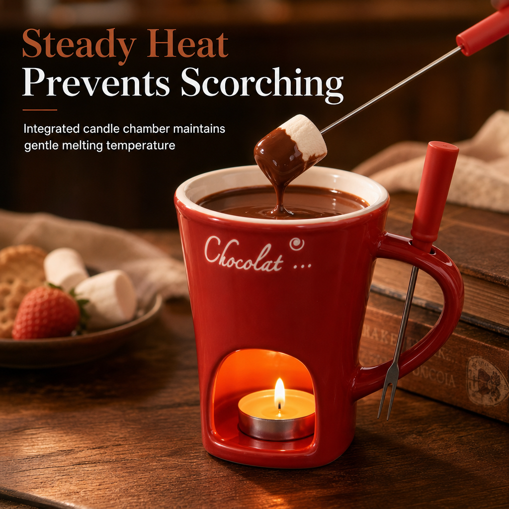 Melt Chocolate Instantly! No-Mess Ceramic Fondue Mug with Fork