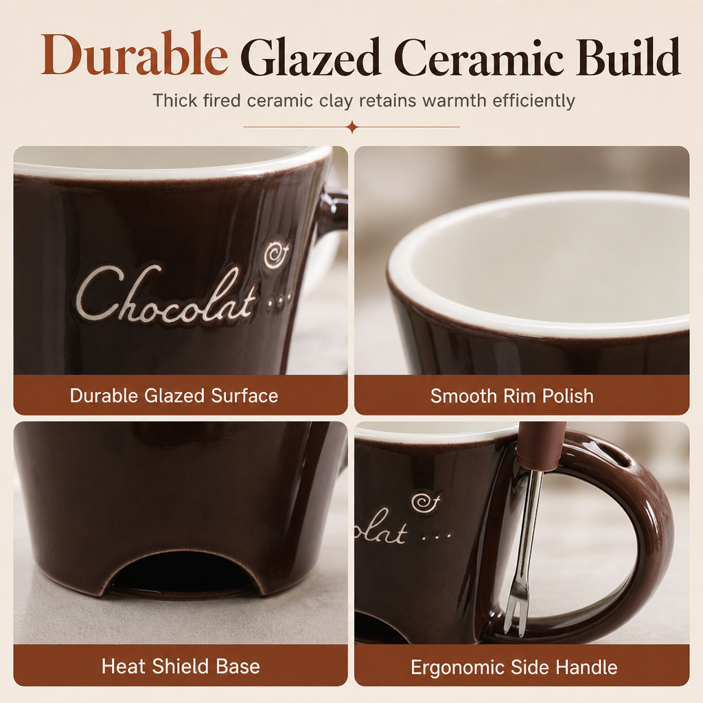 Melt Chocolate Instantly! No-Mess Ceramic Fondue Mug with Fork