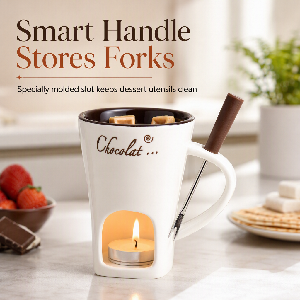 Melt Chocolate Instantly! No-Mess Ceramic Fondue Mug with Fork
