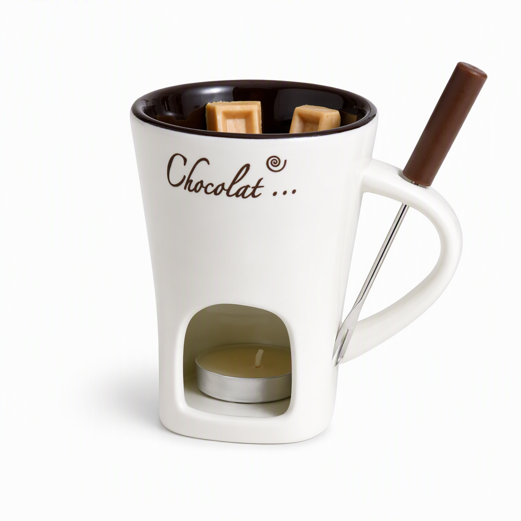 Melt Chocolate Instantly! No-Mess Ceramic Fondue Mug with Fork
