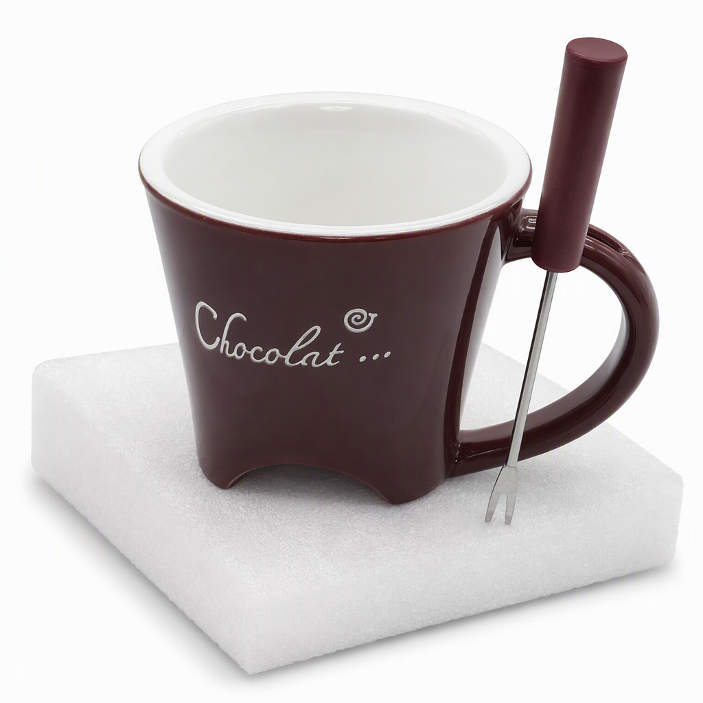 Melt Chocolate Instantly! No-Mess Ceramic Fondue Mug with Fork