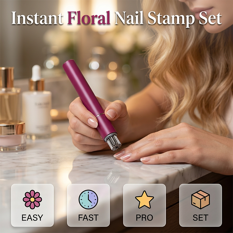 Stamp Floral Nails Instantly! One-Press 6-Piece Metal Nail Art Set