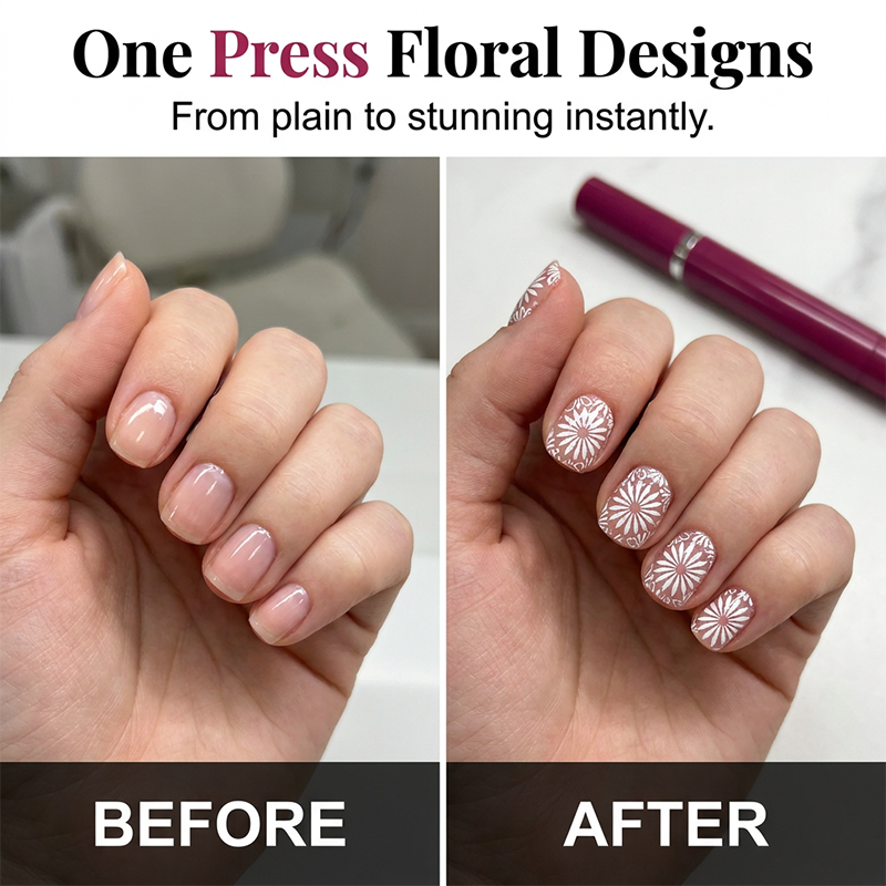 Stamp Floral Nails Instantly! One-Press 6-Piece Metal Nail Art Set