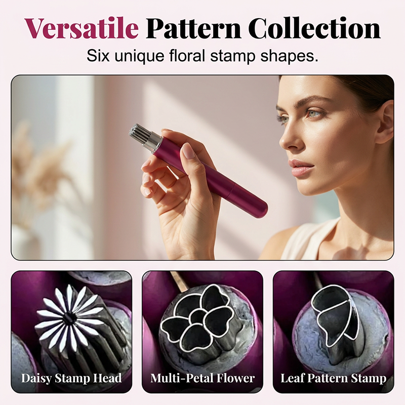 Stamp Floral Nails Instantly! One-Press 6-Piece Metal Nail Art Set