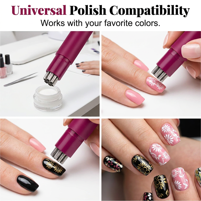 Stamp Floral Nails Instantly! One-Press 6-Piece Metal Nail Art Set