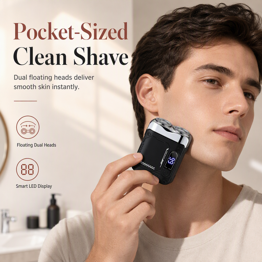 Shave Smooth On The Go Instantly! Pocket Dual-Head Electric Shaver