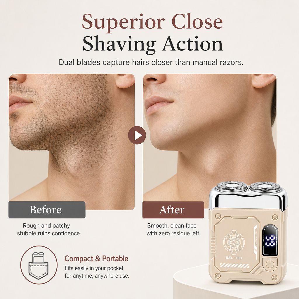 Shave Smooth On The Go Instantly! Pocket Dual-Head Electric Shaver