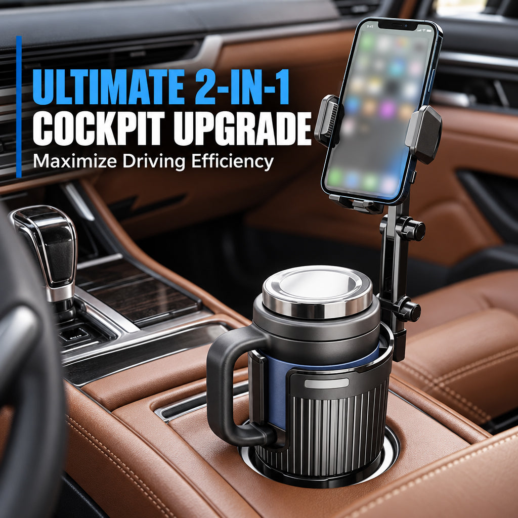 Free Up Your Console Instantly! 2-in-1 Cup Holder & Phone Mount