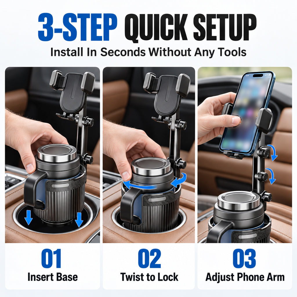 Free Up Your Console Instantly! 2-in-1 Cup Holder & Phone Mount