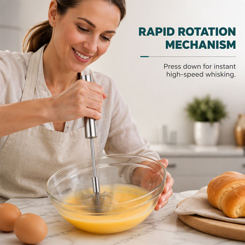Whisk Faster Instantly! Semi-Automatic Stainless Steel Rotary Whisk
