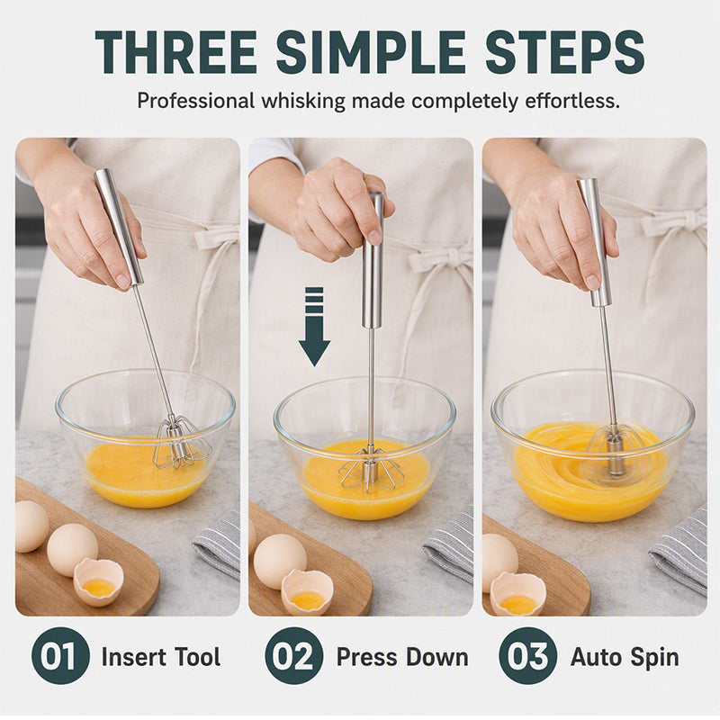 Whisk Faster Instantly! Semi-Automatic Stainless Steel Rotary Whisk
