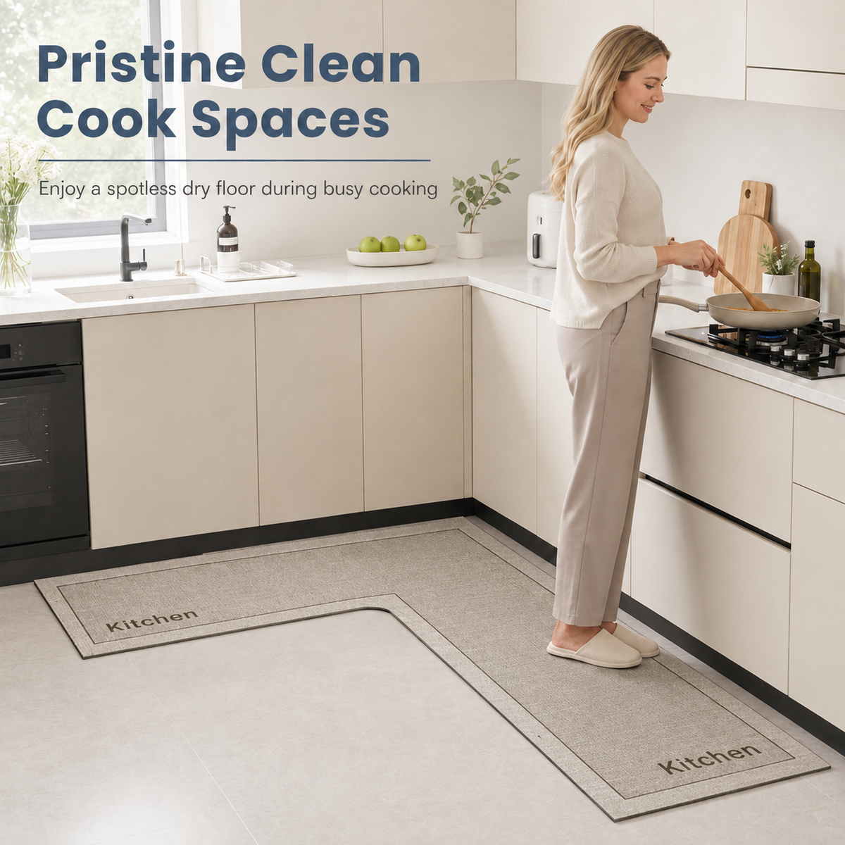 Absorb Kitchen Spills Instantly! L-Shaped Non-Slip Floor Mat