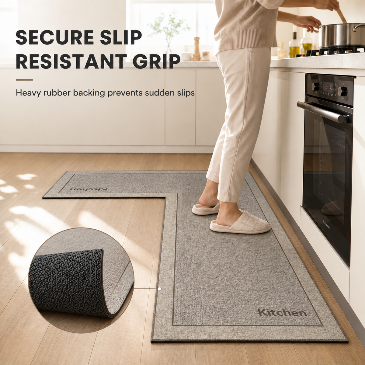 Absorb Kitchen Spills Instantly! L-Shaped Non-Slip Floor Mat