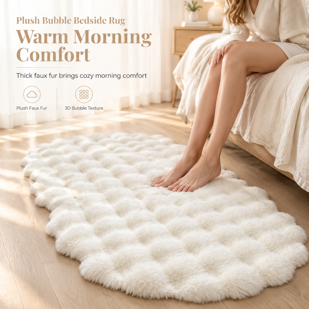 Step Onto Warmth Instantly! Soft Dense Plush Bubble Bedside Rug
