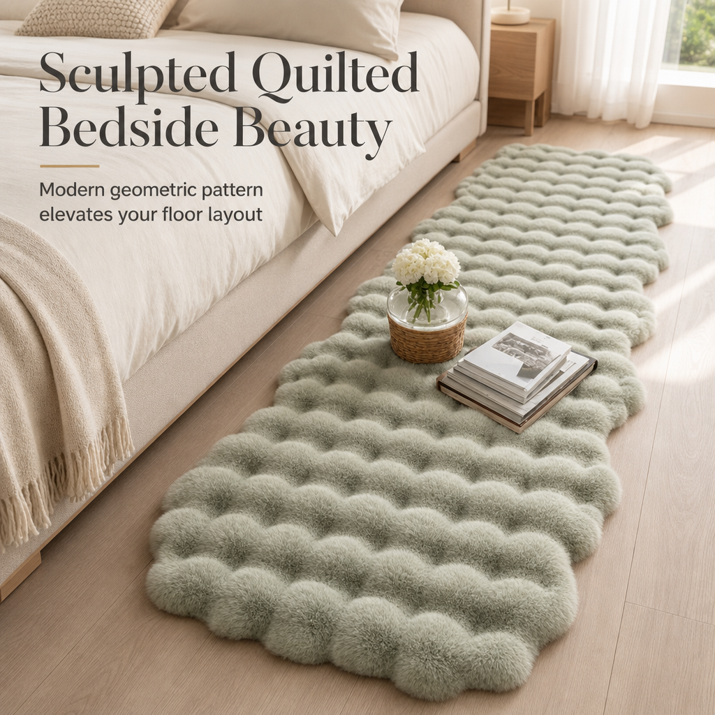 Step Onto Warmth Instantly! Soft Dense Plush Bubble Bedside Rug