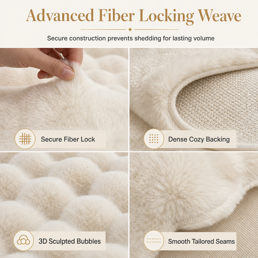 Step Onto Warmth Instantly! Soft Dense Plush Bubble Bedside Rug
