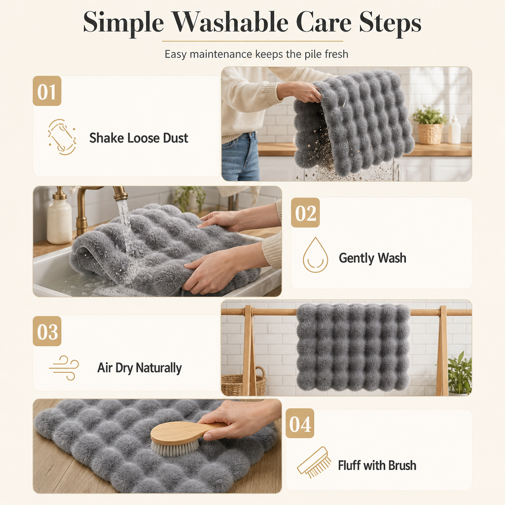 Step Onto Warmth Instantly! Soft Dense Plush Bubble Bedside Rug