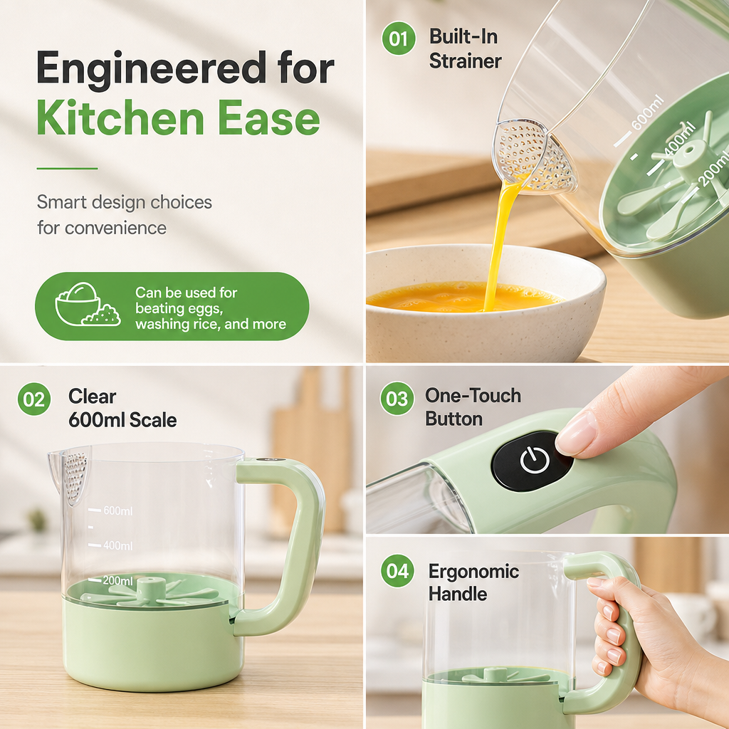 Automatic Electric Kitchen Mixer and Rice Washer USB Rechargeable Egg Beater